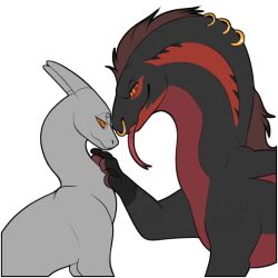 anthro black_body dragon duo hypnosis long_tongue male mind_control piercing symrea telegram_sticker tongue