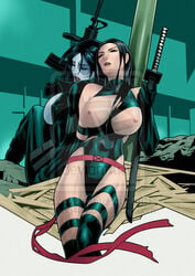 2girls domino_(marvel) marvel marvel_comics multiple_girls neena_thurman psylocke redg404 straight_hair watermark x-force x-men