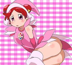 1girls artist_request ass blush breasts curvaceous doremi_harukaze double_bun dress female hat huge_ass human large_breasts light-skinned_female light_skin looking_at_viewer magical_girl no_panties ojamajo_doremi pink_eyes red_hair short_hair skirt solo tagme thick_thighs voluptuous wide_hips witch witch_hat