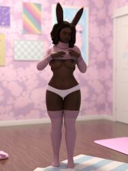 3d 3d_(artwork) breasts_out bunny_ears bunny_girl dark-skinned_female dark_skin daz3d daz_3d daz_studio female female_only jordanja monster_girl panties rabbit_ears rabbit_girl shirt_lift sweater thighhighs