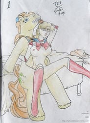 2000s 2008 bishoujo_senshi_sailor_moon breasts clothing crossover equine female human mlp_g1 my_little_pony my_little_pony_'n_friends nipples nude nude_female pencil_artwork potetoes sailor_moon signature small_breasts tagme text usagi_tsukino zoophilia