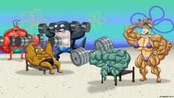 abs atariboy bara barefoot bikini cowboy_hat crustacean female fish flower larry_the_lobster lobster male mammal marine muscle_fetish muscular muscular_female muscular_male orca partially_clothed rodent sandy_cheeks sheldon_j._plankton speedo spongebob_squarepants squirrel swimsuit whale