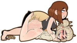 1futa 1girls ahe_gao blonde_hair eyes_rolling_back female futa_on_female futanari gcfmug himiko_toga implied_futanari mostly_nude my_hero_academia ochako_uraraka prone_bone school_uniform tagme