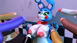 1girls 3d 3d_(artwork) big_breasts big_penis blue_skin bunny bunnygirl female five_nights_at_freddy's five_nights_at_freddy's_2 green_eyes light_blue_skin multiple_penises neobear_entertainment neobear_entertainment_(artist) rabbit toy_bonnie_(fnaf)