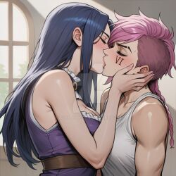 2girls ai_generated arcane arcane_caitlyn arcane_vi caitlyn_kiramman kissing league_of_legends lesbian_kiss riot_games vi vi_(league_of_legends) yuri