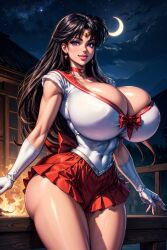 1girls ai_generated big_breasts bimbo bimbo_body bishoujo_senshi_sailor_moon breasts bythebrokenone clothing female_only gigantic_breasts huge_breasts large_breasts massive_breasts rei_hino sailor_mars skirt solo solo_female tagme