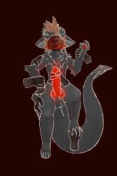 anthro artemisarmada balls binder_(restraint) blush disembodied_hand disembodied_hands edging erect_nipples floating floating_hands genitals glowing glowing_genitalia machine male nipples protogen restraints solo titus_(jinakaya)