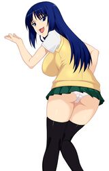 blue_hair breasts clothing kurusugawa_ayaka large_breasts long_hair panties pantsu school_uniform shichimenchou skirt stockings thighhighs to_heart to_heart_(series)