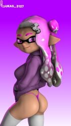 3d elf_ears inkling_girl lukas_3127 octopus_girl pink_eyes pink_hair pink_panties solo splatoon splatoon_(series) watermark white_leggings