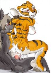 1boy 1girls ass ass_grab black_fur blush breasts cum cum_in_pussy cum_inside daigaijin dreamworks kung_fu_panda kung_fu_panda_2 large_breasts master_tigress nipples orange_fur paramount_pictures penis red_eyes sketch tail tiger wet white_background