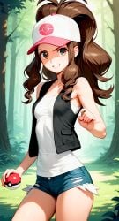 ai_generated hilda_(pokemon) minishorts pokemon pokemon_bw pokemon_trainer thick_thighs