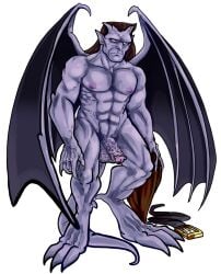 abs balls belt bottomwear claws clothing disney feet foreskin frown gargoyle gargoyles genitals goliath_(gargoyles) hair half-erect jolijacques loincloth long_hair male male_only membrane_(anatomy) membranous_wings nipples pecs penile_spines penis solo talons toes unusual_anatomy unusual_genitalia unusual_penis vein veiny_penis wings