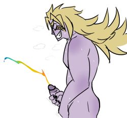 1boy blonde_hair cum cumming dio_brando ejaculation eyes_of_heaven grin grinning groping_balls heaven_ascension_dio heavy_breathing jojo's_bizarre_adventure long_hair male male_only masturbation nude nude_male rainbow_cum uncensored