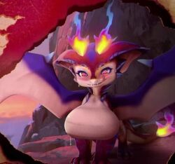 big_breasts dragon dragon_girl edit excited female league_of_legends riot_games rule_63 smolder_(league_of_legends) tagme