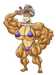 abs atariboy barefoot big_breasts bikini cowboy_hat flower huge_breasts muscle_fetish muscular muscular_female partially_clothed sandy_cheeks spongebob_squarepants transparent_background