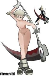 breasts casual casual_exposure commission female fighting_stance gloves maka_albarn naked_footwear naked_gloves nsfw nude nude_female partially_clothed pose soul_eater zukafu_shimoto