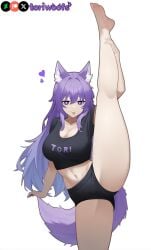 1girls :p ai_generated big_breasts breasts curvy cute dog_ears dog_girl doggirl female female_focus female_only highres hips huge_boobs huge_breasts kemonomimi leg_up light_skin light_skinned_female long_hair patreon_username petgirl purple_ears purple_eyes purple_hair purple_tail standing thick_thighs thighs tori toriwoofs watermark wavy_hair white_skin white_skinned_female wide_hips wolf_ears