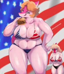2023 2girls 4th_of_july absurd_res american_flag_bikini anthro artist_name bedroom_eyes belly big_breasts bikini blonde_hair blue_eyes breast_squish breasts burger busty cassandra_(snoot_game) cavemanon_studios cleavage clothed clothing crossed_arms curvy curvy_body curvy_female curvy_figure deadassspider digital_drawing_(artwork) digital_media_(artwork) dinosaur duo eyelashes female female_focus female_only fingers flag_background food hadrosaurid hair hi_res holidays i_wani_hug_that_gator! large_breasts looking_at_viewer magenta_body magenta_scales mature_anthro mature_female mia_(iwhtg) mia_moretti milf narrowed_eyes navel ornithischian parasaurolophus pink_body pink_scales red_body red_scales reptile scales scalie seductive short_hair skimpy skimpy_bikini slightly_chubby smile snoot_game snout squish stars_and_stripes swimsuit swimwear teal_eyes thick_thighs thunder_thighs tongue tongue_out under_boob union_jack union_jack_bikini united_states_of_america voluptuous watermark wide_hips