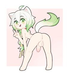 1futa ahoge animal_ears ass balls bending_forward bent_forward bent_over braid dick dickgirl ferret ferret_girl flaccid futa_only futa_sans_pussy futanari green_eyes green_highlights hand_on_knee humanoid humanoid_penis indie_virtual_youtuber kemonomimi laimu light-skinned_futanari light_skin looking_back_at_viewer miscon multicolored_hair nude peace_sign penis pink_background presenting simple_background smile smooth_balls smooth_penis solo standing vinesauce virtual_youtuber vtuber white_hair