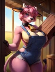 1girls ai_generated anthro_only bedroom_eyes breasts collar female female_only furry furry_only looking_at_viewer milf miltank nintendo overalls pokemon pokemon_(species) scorpianpp self_upload smile solo solo_female solo_focus stable_diffusion standing