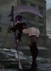 ass_focus big_ass brawlhalla eirlys female nix_(brawlhalla) purple_hair scythe