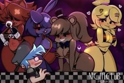 1boy 4girls animal_humanoid animals animation69nightsattap ass bear_girl big_ass bikini black_eyes blushing blushing_male bonfie bonnie_(cally3d) bonnie_(fnaf) bow_tie bowtie boyfriend_(friday_night_funkin) breasts bunny_girl chica_(cally3d) chica_(fnaf) chicken_girl chiku clothed_male cyan_hair fazclaire's_nightclub female/female/female/female/male fexa five_nights_at_freddy's fnf fnf_mod fnf_mods fox_girl foxy_(cally3d) foxy_(fnaf) freddy freddy_(cally3d) freddy_(fnaf) freddy_fazbear fredina_(cally3d) frenni_fazclaire friday_night_funkin friday_night_funkin_mod heart hearts hearts_around_head hi_res_url hook hook_hand horny_female low_quality low_res mostly_nude nightclub_funkin