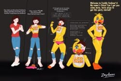 1girls animatronic assimilation beack blue_eyes brainwashing brown_hair chick chiken five_nights_at_freddy's hair_loss identity_death mind_alteration personality_change pink_cheeks pink_panties plastic_skin robotization synthetic toy_chica_(fnaf) transformation white_skin yellow_skin zeydaan