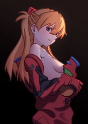 1girls asuka_langley_sohryu black_background blue_eyes breasts female female_only ka_ki_o looking_at_viewer neon_genesis_evangelion orange_hair plugsuit sideboob small_breasts smile smiling solo tagme teasing teenager