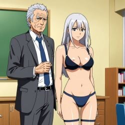 age_difference ai_generated examination female manga_style old_man school school_desk school_uniform schoolgirl shounen_jump