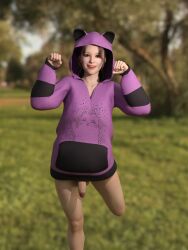 1futa 3d 3d_(artwork) asian asian_futanari bottomless brown_eyes brown_hair daz3d daz_3d daz_studio dick dickgirl futa_only futanari futanari hoodie jordanja