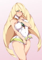 1girls big_breasts blonde_hair breasts clothing dress female female_only game_freak green_eyes hair hips huge_breasts kosstary lips long_hair lusamine_(pokemon) mature mature_female mature_woman milf mother nipple_bulge pokemon pokemon_sm short_dress solo solo_female thighs white_dress wide_hips