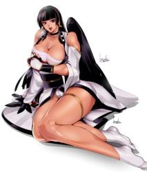 1girls athletic_female big_breasts black_wings bowalia cleavage clothed dead_or_alive dead_or_alive_6 fit_female nyotengu pin_up tecmo