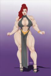 1girls 2024 abs alexcherubic barefoot biceps big_breasts bimbo breasts commission dress extreme_muscles female female_focus female_only huge_breasts long_hair makeup muscular muscular_female nail_polish navel purple_hair red_hair six_pack thick_thighs tina_(twitboner1)