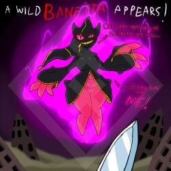 animate_inanimate anthro banette breasts diamond_grenadier female female_only front_view gameplay_mechanics hi_res honedge mega_banette mega_evolution pokémon_(species) pokemon pussy tagme text thick_thighs thighs