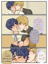 2boys black_hair black_hair_bottom blonde_hair blonde_hair_on_black_hair blonde_hair_top comic dio_brando domination english_text gay jojo's_bizarre_adventure jonathan_joestar light_hair_on_dark_hair male male/male male_only phantom_blood step-incest yaoi