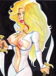 barry_blair blonde_hair blue_eyes casual cloak_and_dagger clothing dagger dagger_(marvel) exposed_breasts female human knife marvel marvel_comics navel necklace nipples pale_skin pussy superheroine tandy_bowen weapon