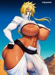 1futa absurdres ai_generated areola_slip ass balls bleach breasts dick_bulge fit_futa futa_only futanari hand_on_hip huge_ass huge_balls huge_breasts huge_cock intersex nipple_bulge penis solo tia_harribel upset