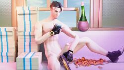 1boy 3d angry_face big_penis black_and_white_hair bottle centurion_mcjo diamond dilf erection fingerless_gloves fortnite french gun leg_out male_only mature_male money montague_(fortnite) nude nude_male on_couch pistol rich_man serious_look solo solo_male two_tone_hair