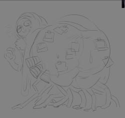 1boy ass_focus bubble_butt fat_ass huge_ass huge_butt look_outside lyle_(look_outside) monochrome monster shy