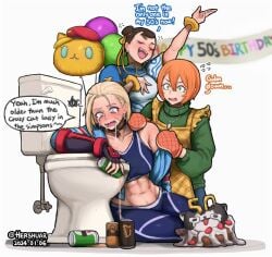 2024 3girls abdomen abs aged_up alcohol beer birthday birthday_cake cammy_white cat chun-li comedy crying female fully_clothed funny hershuar humor juni_(street_fighter) street_fighter street_fighter_6