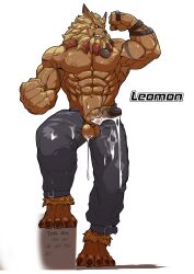 abs absurd_res anthro armpit_hair asiahao520 balls bandai_namco biceps body_hair digimon digimon_(species) felid genitals hi_res leomon lion male male_only mammal muscular muscular_anthro muscular_male nipples pantherine pecs penis scar solo vein veiny_muscles veiny_penis