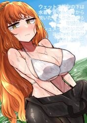 big_breasts bra female ginger ginger_hair green_eyes ishmael_(limbus_company) limbus_company long_hair orange_hair ponytail project_moon rubber_suit sea see-through see-through_clothing sweat tagme tied_hair visible_nipples wet wetsuit