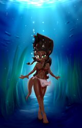 1girls bubbles byondrage female kelp lei-lani looking_at_viewer marine ocean otter solo standing the_depths topless underwater walking