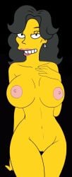 black_hair breasts croc_(artist) excited excited_female excited_for_sex female julia_(the_simpsons) nude nude_female pussy seducing seduction seductive seductive_eyes seductive_gaze seductive_look seductive_pose seductive_smile shaved_pussy smile the_simpsons yellow_body yellow_skin