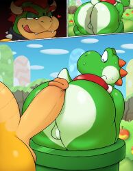 2boys 2d anthro anthro_on_anthro anus apple ass backsack balls ballsack beige_countershading belly bent_over big_ass big_penis blue_eyes body_markings bowser circumcised collar detailed_background digital_media_(artwork) dinosaur duo erection fangs food gay genitals glans green_head green_skin green_yoshi half-closed_eyes heart hi_res horns humanoid_genitalia humanoid_penis imminent_rape imminent_sex koopa licking_lips looking_at_penis looking_back male male/male male_only mario_(series) markings motion_lines nervous nintendo outdoors outside penis perineum pipes protagonistsub_antagonistdom rear_view red_eyes red_hair reptile scalie scrotum shadow shell short_tail smile smooth_penis spiked_collar spikes spikes_(anatomy) stuck stuck_in_pipe super_mario_bros. sweatdrop tail testicles tongue tongue_out two_tone_body white_countershading wide_eyed wide_hips yellow_skin yoshi zlut385