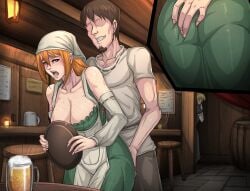 ass_grab blush breasts claire's_quest female forced ginger groping_ass large_breasts male orange_hair public_groping rape red_hair tavern tavern_wench