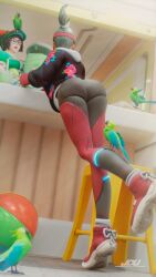 2girls 3d ass ass_focus athleisure_kiriko big_ass clothed clothing eyewear glasses green_hair hi_res jdv kiriko_(overwatch) mei_(overwatch) overwatch overwatch_2 watermark