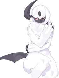 3:4 absol anthro anthrofied biped black_body female fur generation_3_pokemon kame_3 looking_at_viewer nintendo pokemon pokemon_(species) red_eyes simple_background solo tail white_background white_body white_fur