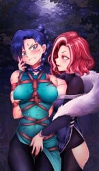 2girls angry_expression angry_face big_boobs big_breasts blood blue_eyes blue_hair blush bondage captured_girl damaged_clothes damsel_in_distress defeated exposed_ass forced_submission forced_yuri hand_on_pussy injured large_boobs large_breasts leash lesbian manjusaka_(scissor_seven) multiple_girls red_eyes red_hair scissor_seven submissive submissive_female thick_ass thick_thighs thirteen_(scissor_seven) tied_hair tied_up touching_pussy unhappy_female yuri