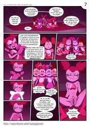 5girls absurd_res clitoris clothed clothing comic comic_page dialogue english_text female female_only fully_clothed gangbang group multiple_girls namygaga nude petite pussy self_upload spinel_(steven_universe) steven_universe text twintails yuri